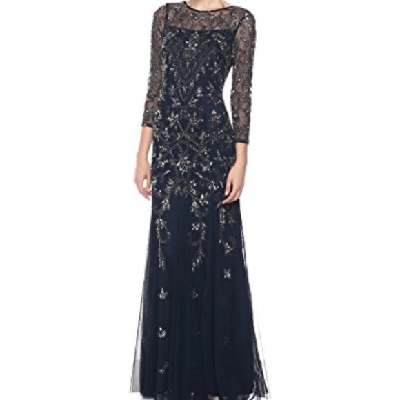 Adrianna Papell Long Sleeve Beaded Gown 